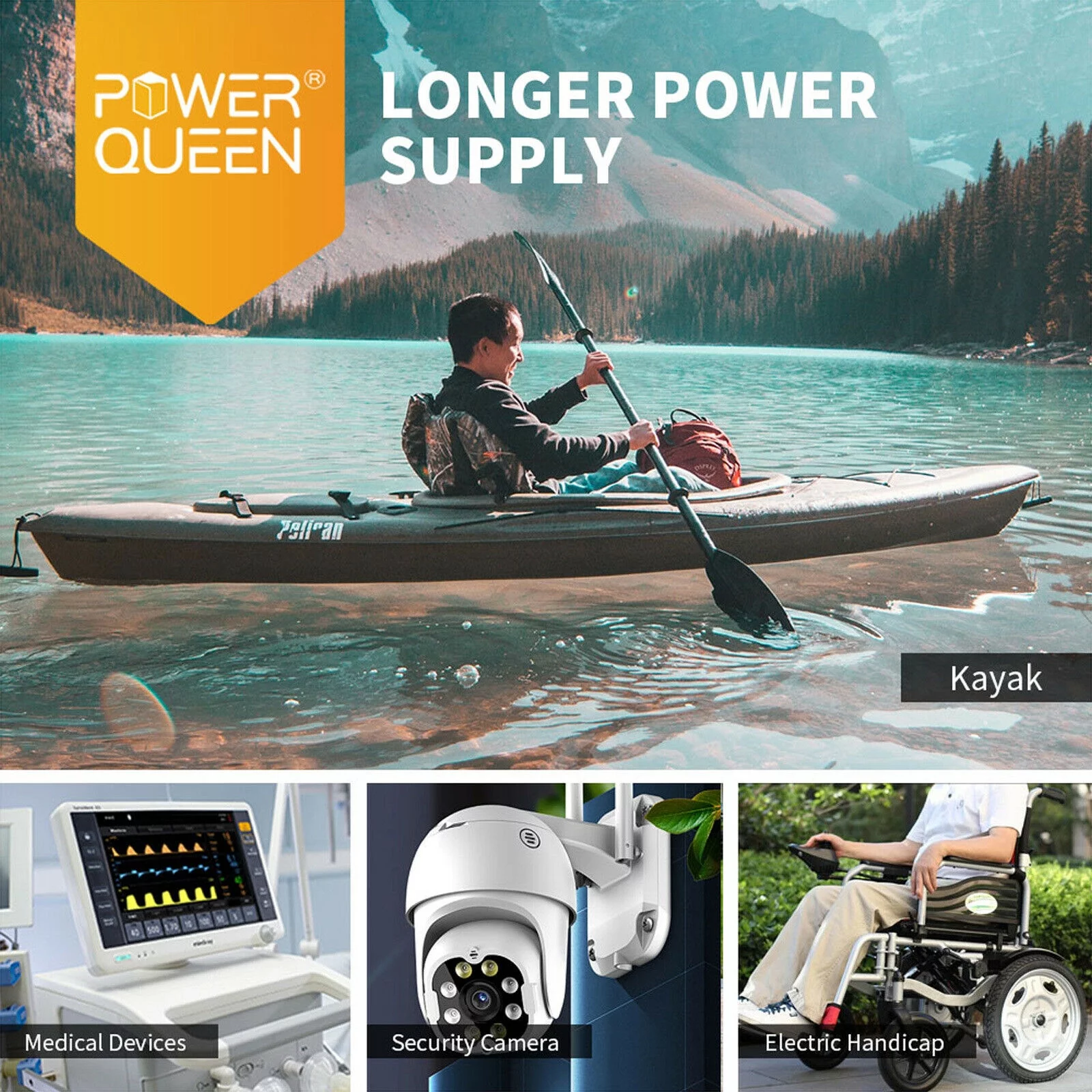 Power Queen LiFePO4 Lithium Battery 12V 50Ah Deep Cycle 640Wh BMS for Solar RV - Cheap Fitting
