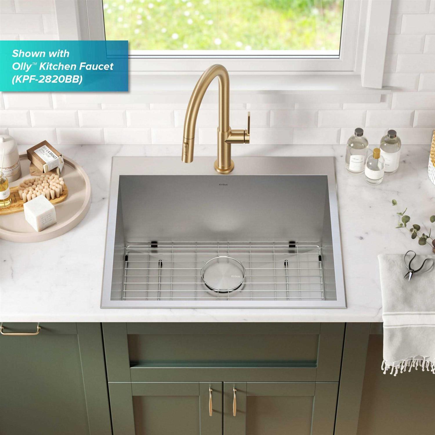 Kraus Standart PRO 25 Drop-In Top Mount 16 Gauge Stainless Steel Single Bowl Deep Laundry Utility Sink KHT301-25L - Cheap Fitting