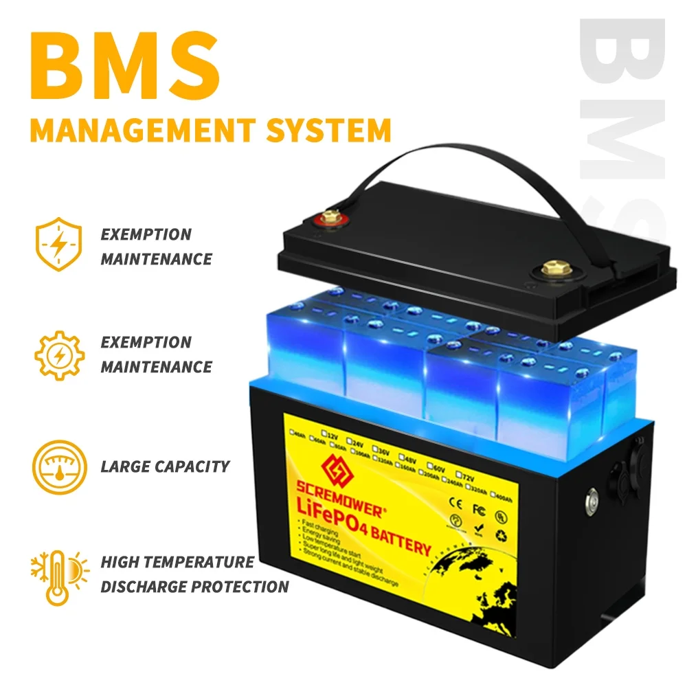 SCREMOWER LiFePO4 12V 100AH Lithium Iron Battery Built-in 100A BMS for RV, Kids Ride on Car,Golf Cart - Cheap Fitting