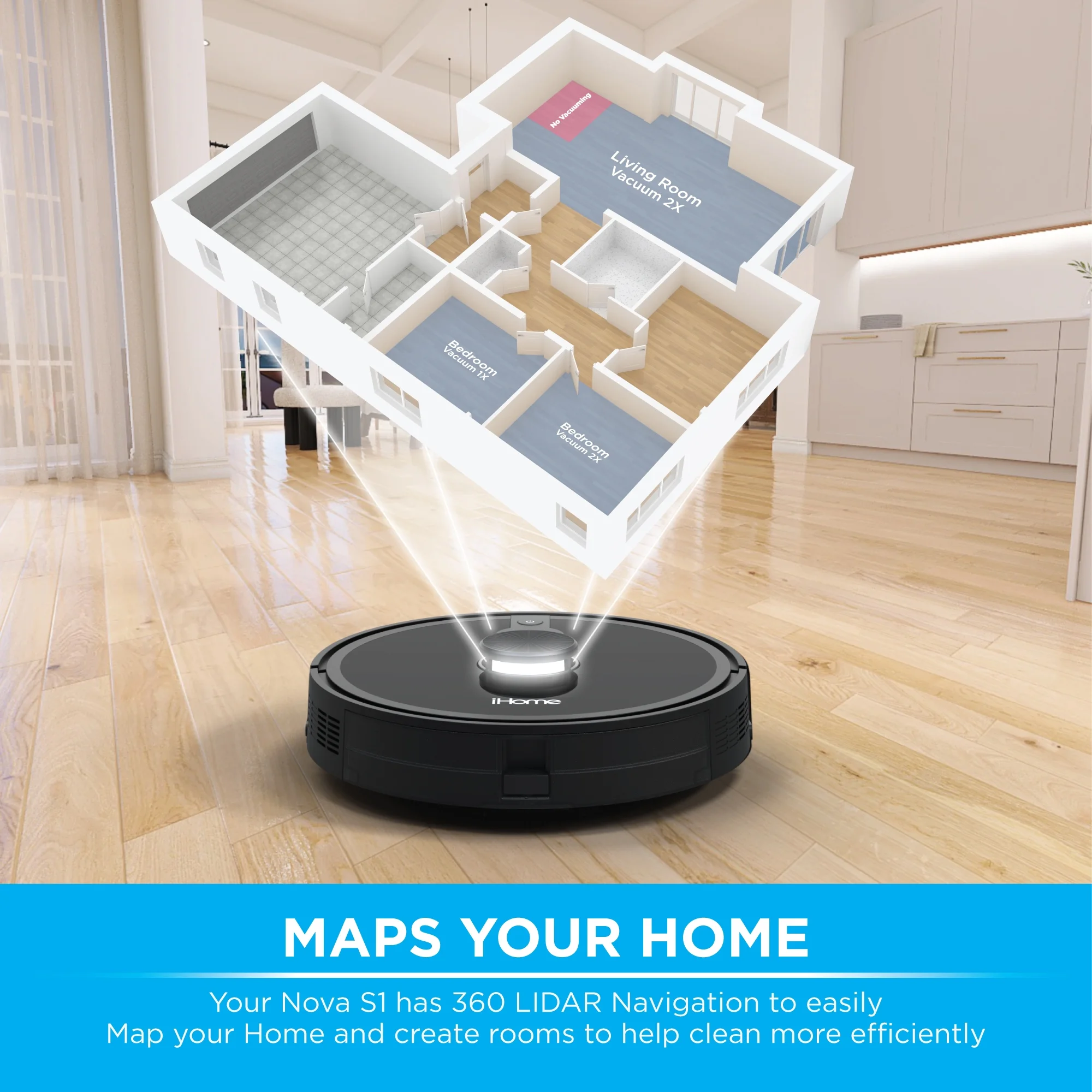 iHome AutoVac Nova S1 Robot Vacuum with LIDAR Navigation, 150 Min Runtime, 2700pa Suction - Cheap Fitting