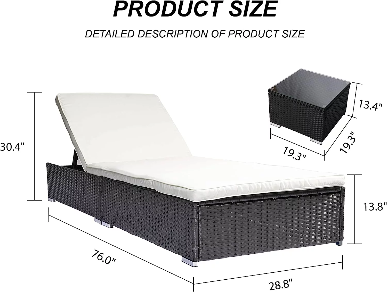 Esmlada Outdoor PE Wicker Chaise Lounge Set Patio Rattan Adjustable Reclining Lounge Chairs with Cushions and Matching Storage Table (one Chair + one Table) - Cheap Fitting