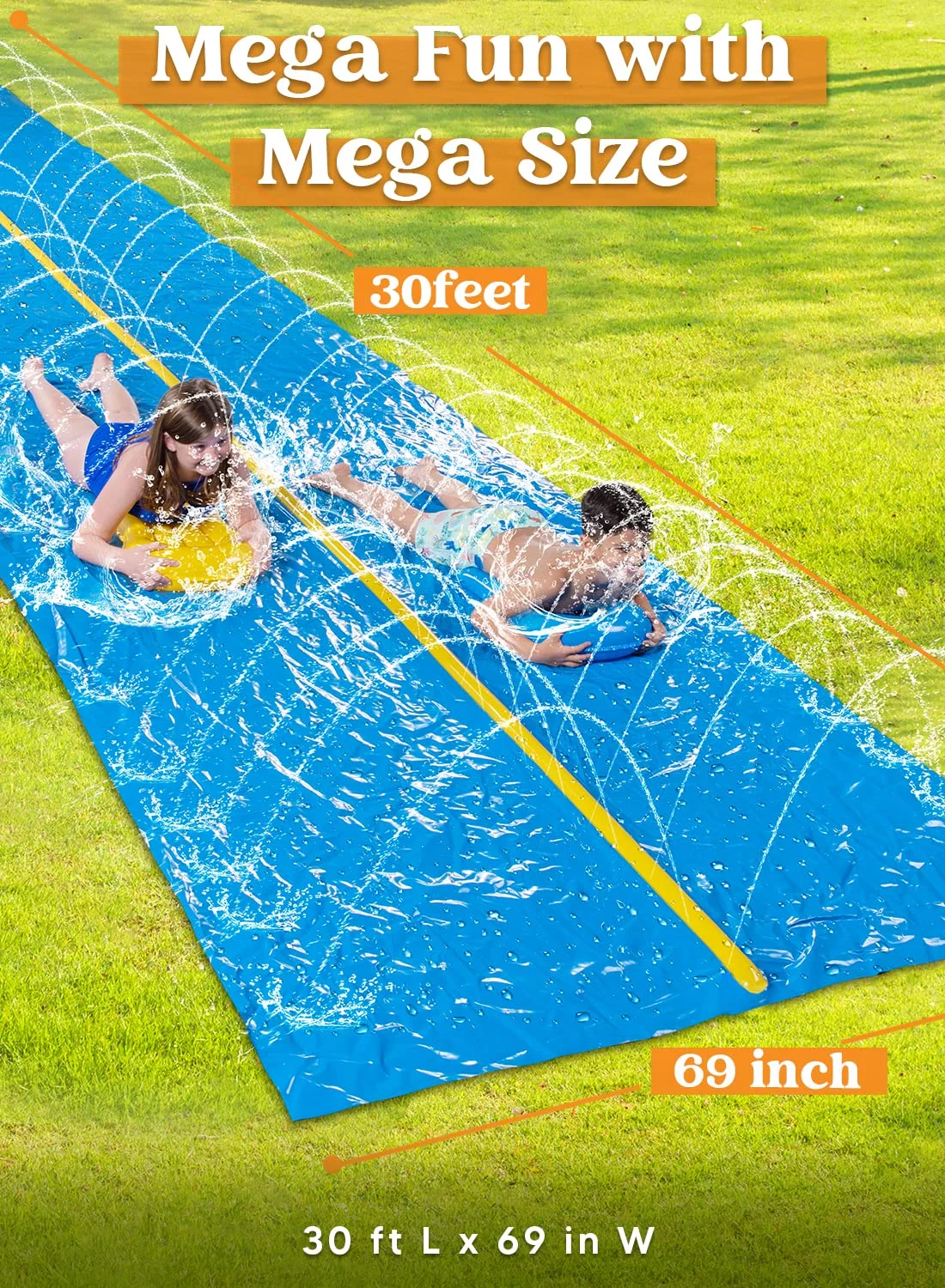Syncfun 30ft x 6ft Huge Water Slide, Heavy Duty Lawn Water Slide with Built-in Sprinkler and 2 Slip Inflatable Boards for Summer Party - Cheap Fitting