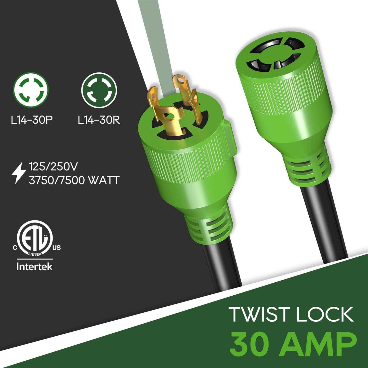 RVGUARD 4 Prong 30 Amp Generator Extension Cord NEMA L14-30P/L14-30R - Cheap Fitting