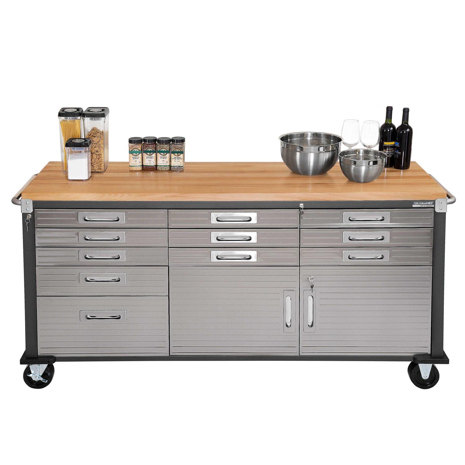 Seville Classics UltraHD Heavy Duty Rolling Cabinet Workbench Table w/Solid Wood Top - Cheap Fitting