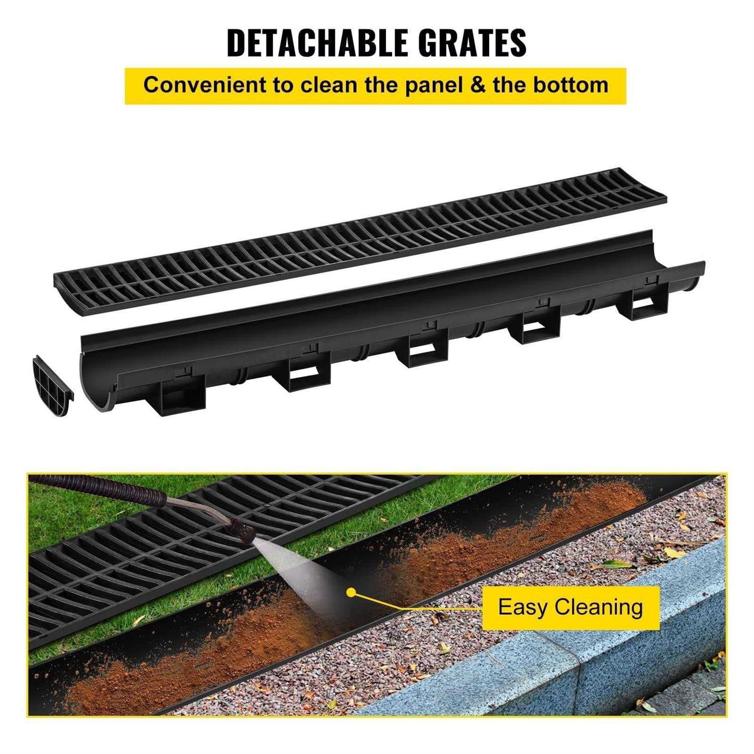 VEVOR Trench Drain System Channel Drain with Plastic Grate 5.7×3.1-inch Hdpe Drainage Trench - Cheap Fitting