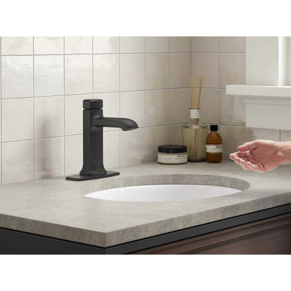 KOHLER Rubicon Battery Powered Touchless Single Hole Bathroom Faucet in Vibrant Brushed Nickel - Cheap Fitting