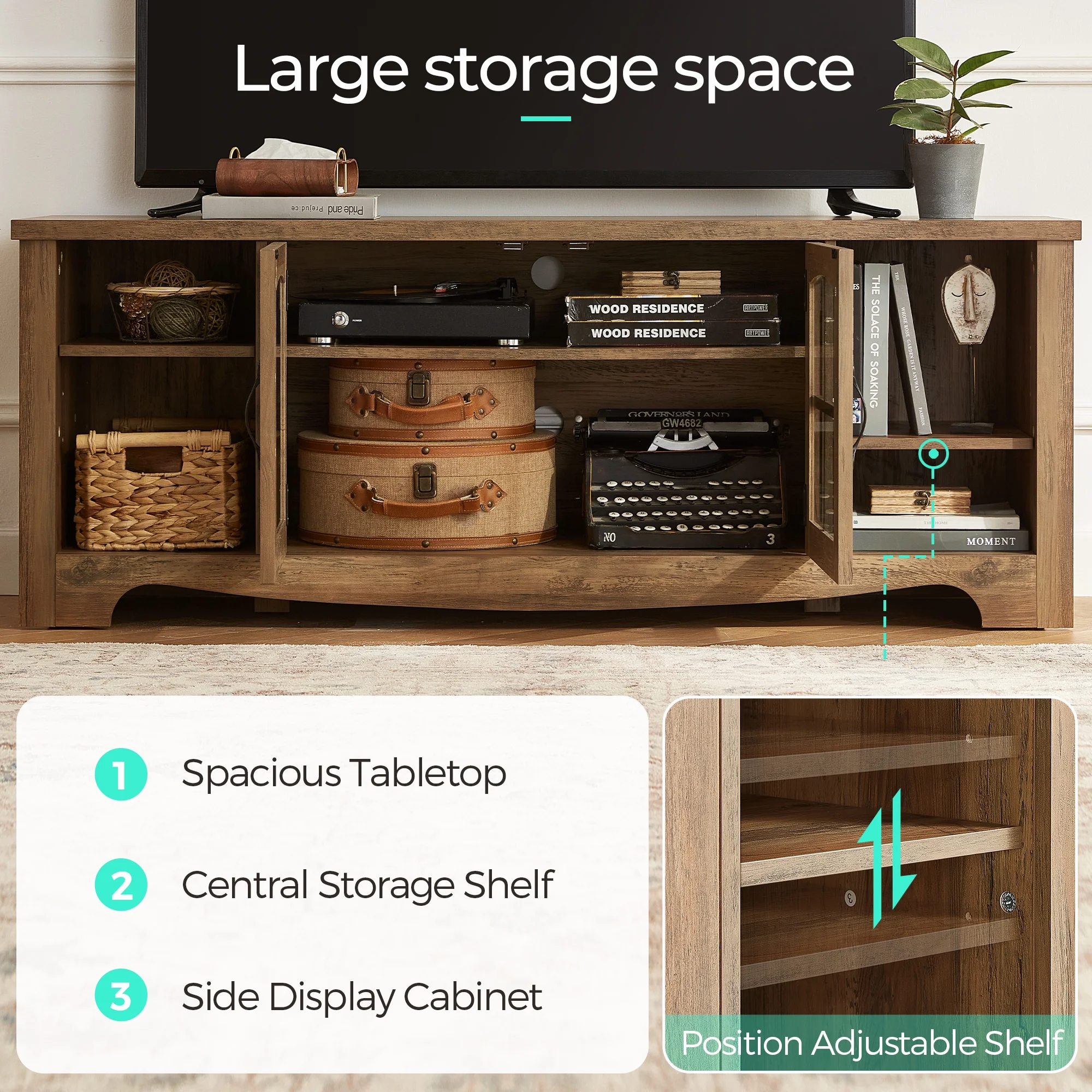 LINSY HOME Modern Farmhouse TV Stand for TVs up to 65