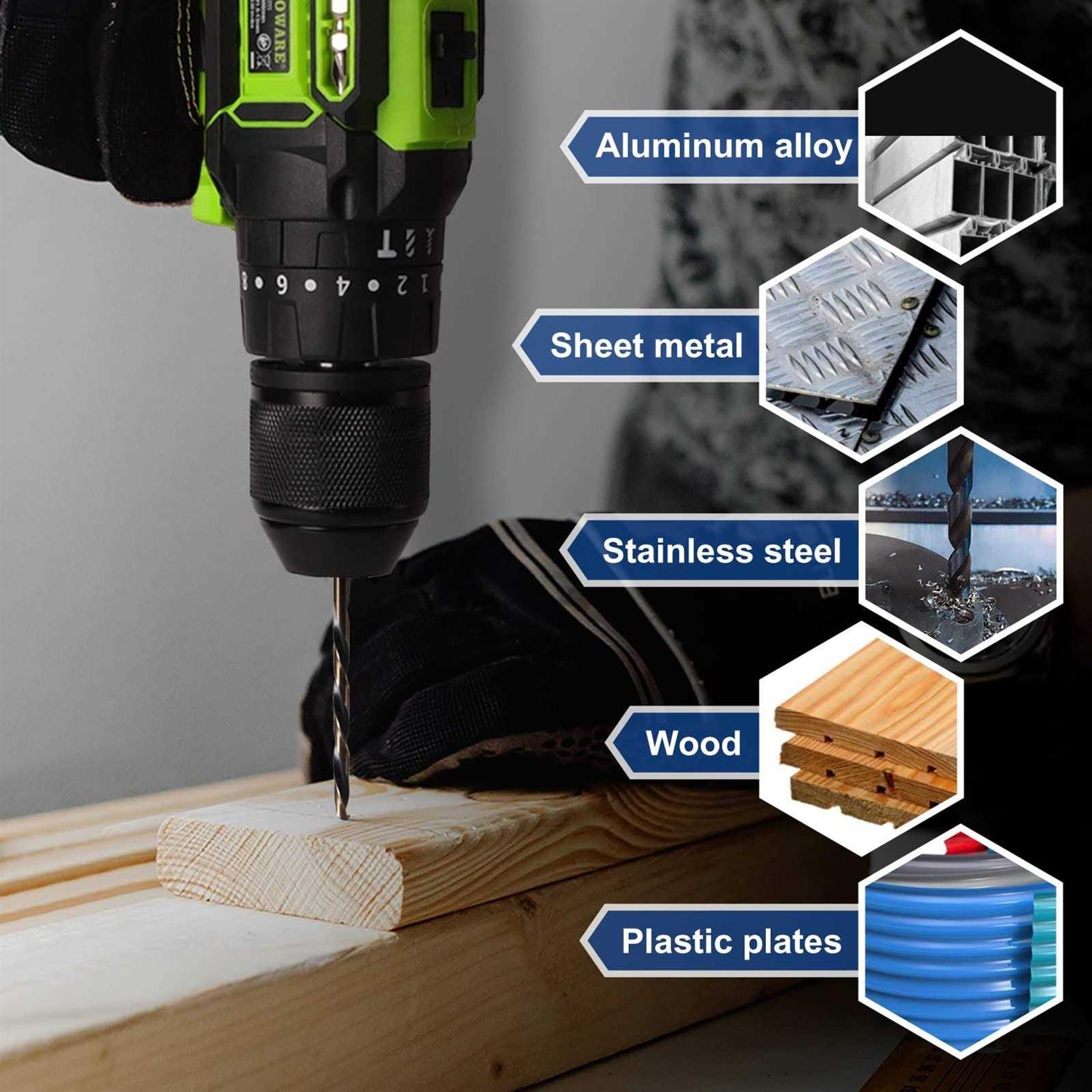 COMOWARE Number Size Drill Bit Set 60pcs Jobber Length Drill Bits, Wire Gauge 1 to 60, Black and Gold Finish - Cheap Fitting