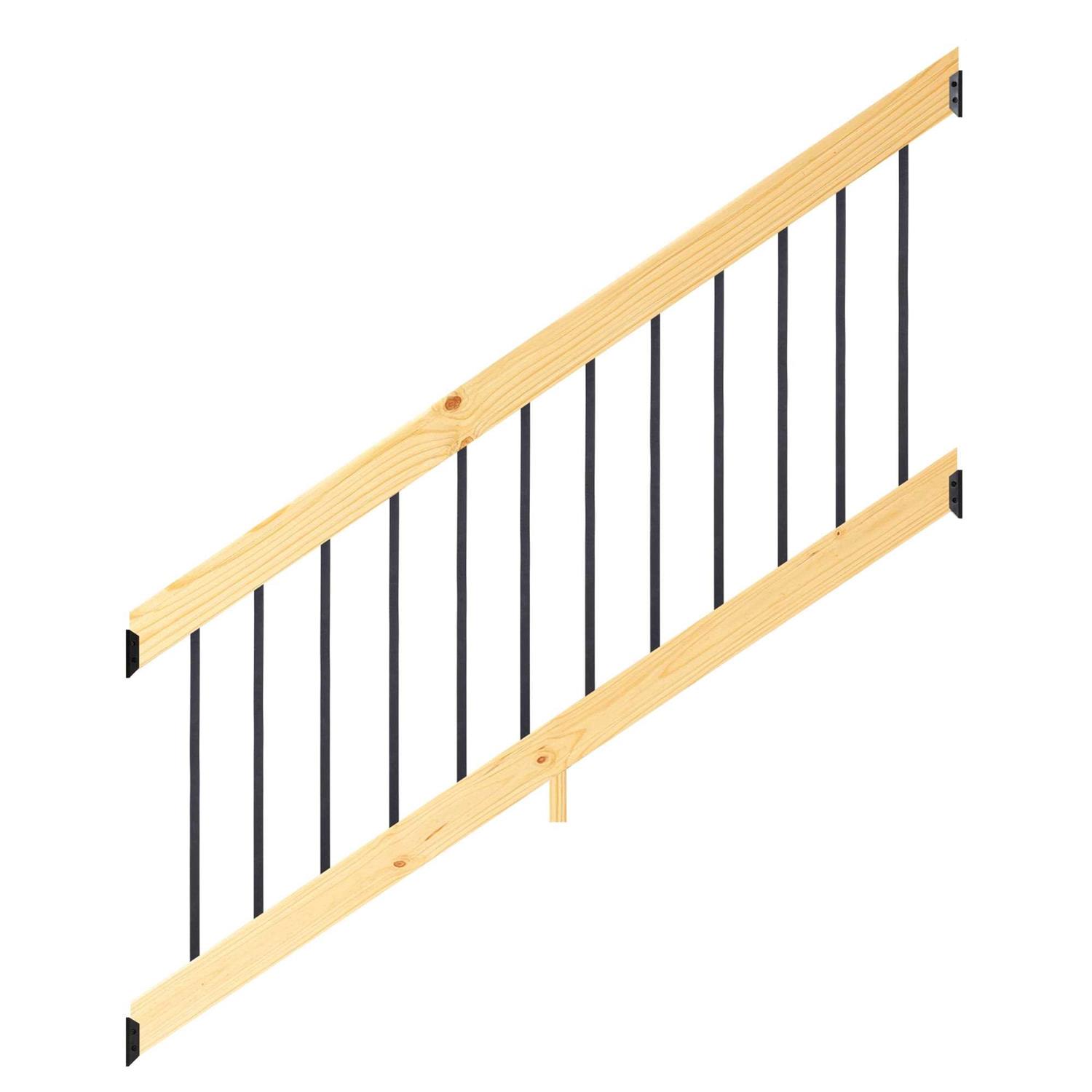 ProWood 6 ft Southern Yellow Pine Stair Rail Kit with Aluminum Square Balusters - Cheap Fitting