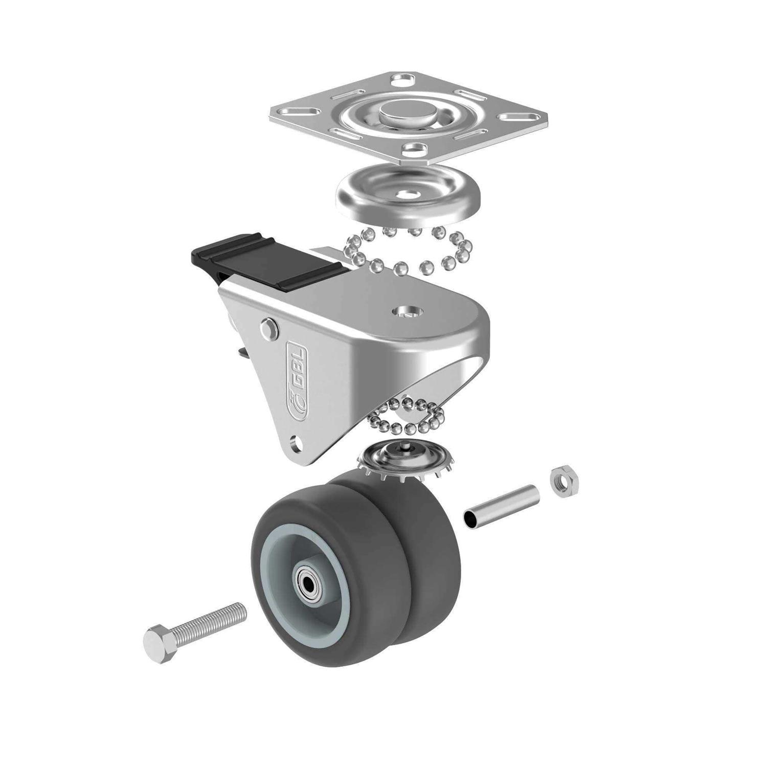 GBL 2 Heavy Duty Caster Wheels with 2 Brakes + Screws up to 880Lbs - Cheap Fitting