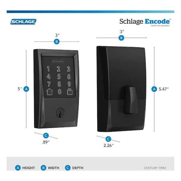 Schlage Century Matte Black Encode Smart Wi-Fi Deadbolt with Alarm and Entry Door Handle with Latitude Handle and Century Trim - Cheap Fitting