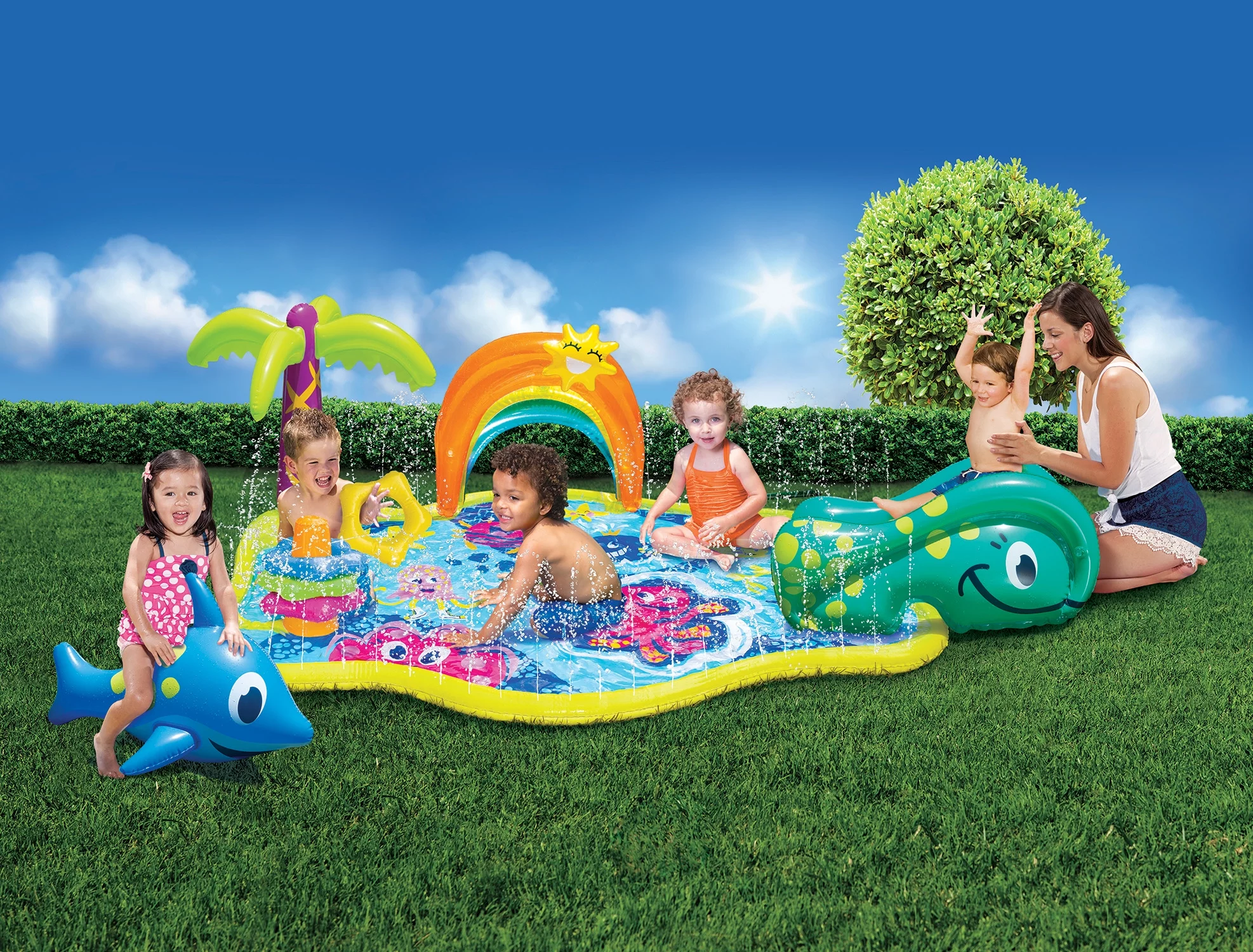 Banzai Jr. Splish Splash Water Park Outdoor Summer Play Center Ages 18 Months+ - Cheap Fitting