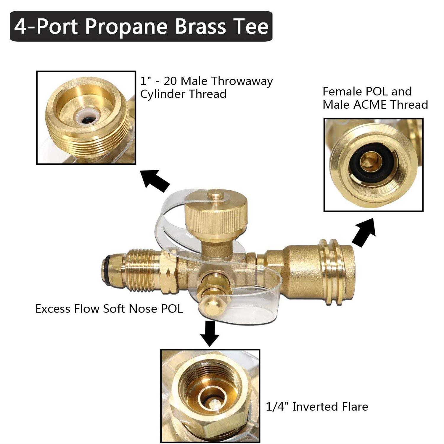 New Upgraded Propane Brass Tee Adapter Kit 4-Port Propane Brass Tee 5ft and 12ft Hoses Allows for Connection Between Auxiliary Propane Cylinder and - Cheap Fitting