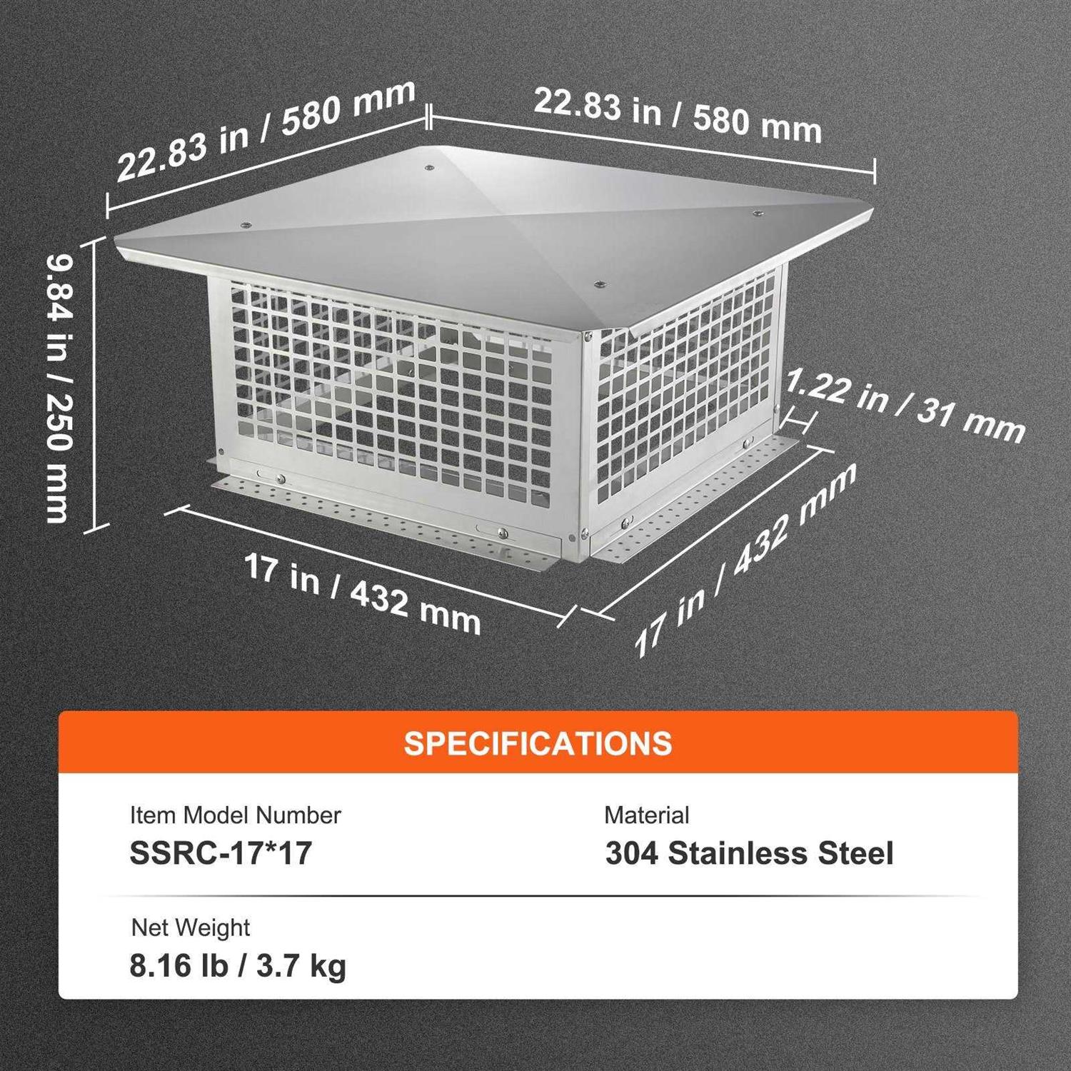 VEVOR Chimney Cap 17 x 17 inch Practical Accessories & Easy Installation - Cheap Fitting