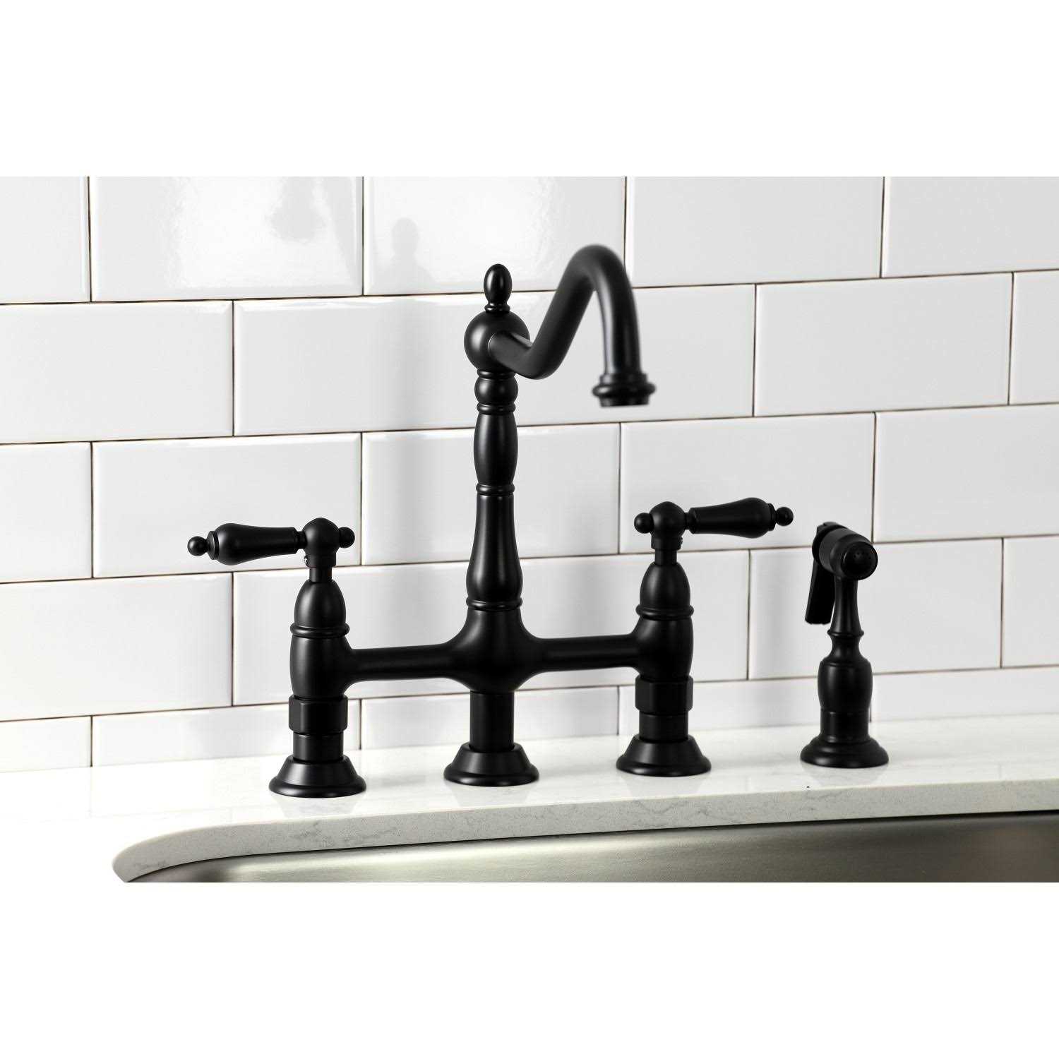 Kingston Brass Heritage Bridge Kitchen Faucet with Brass Sprayer - Cheap Fitting
