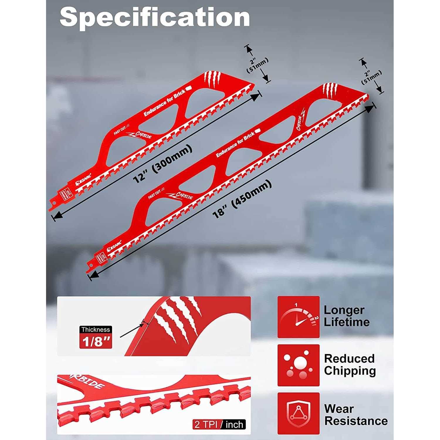 Ezarc Demolition Masonry Reciprocating Saw Blade 18-inch Carbide Sawzall Blades For Cutting Aerated Concrete and Hollow Brick 1-pack - Cheap Fitting
