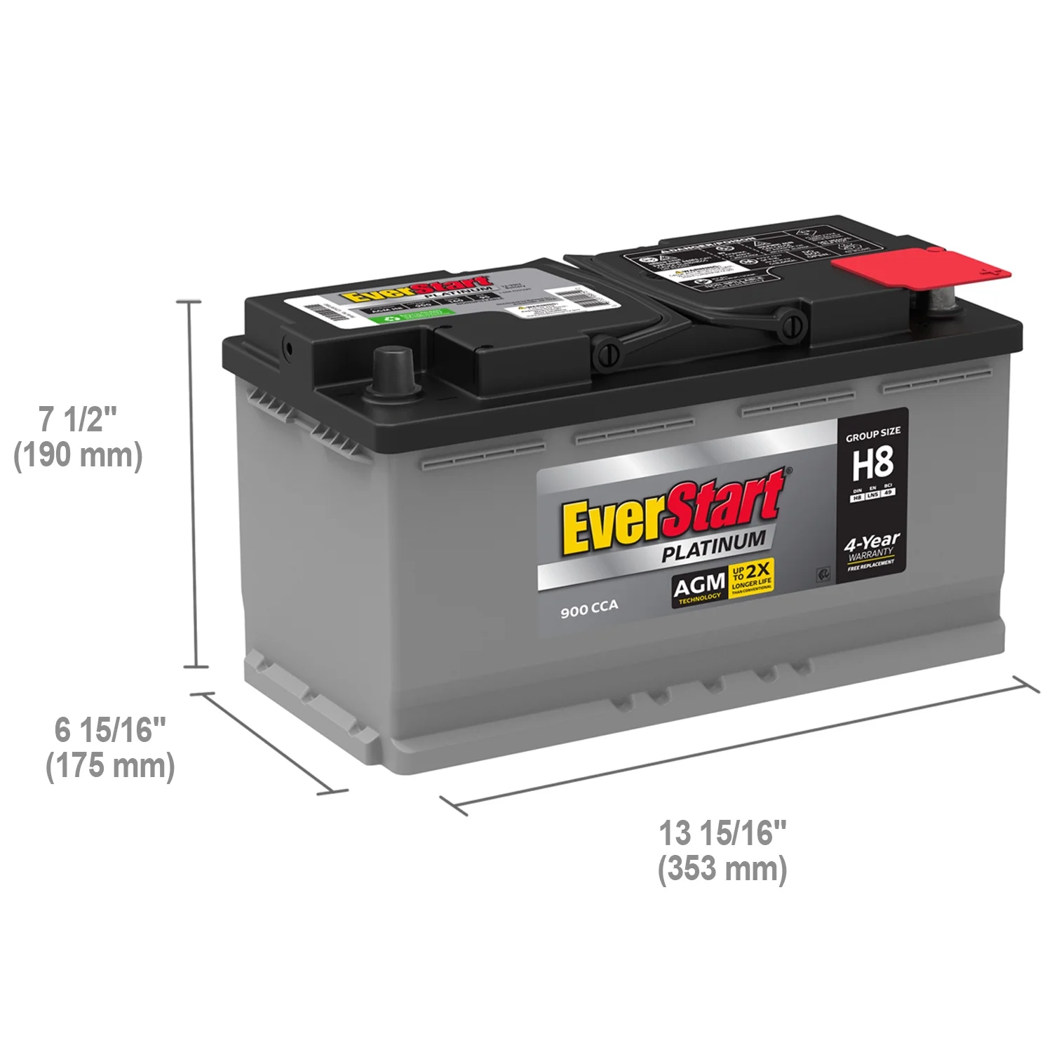 EverStart Platinum AGM Automotive Battery, Group Size H8 / LN5 / 49 12 Volt, 850 CCA 150 RC - Cheap Fitting