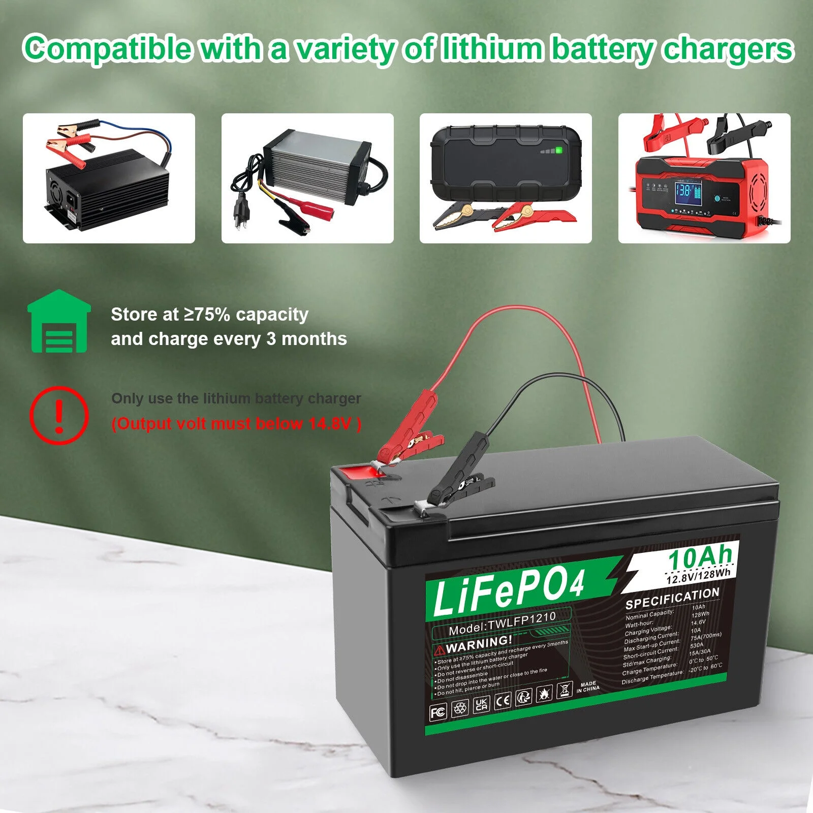 BMS LiFePO4 Battery 12V Lithium 10Ah 2000+ Deep Cycle for RV Boat Home Outdoor - Cheap Fitting