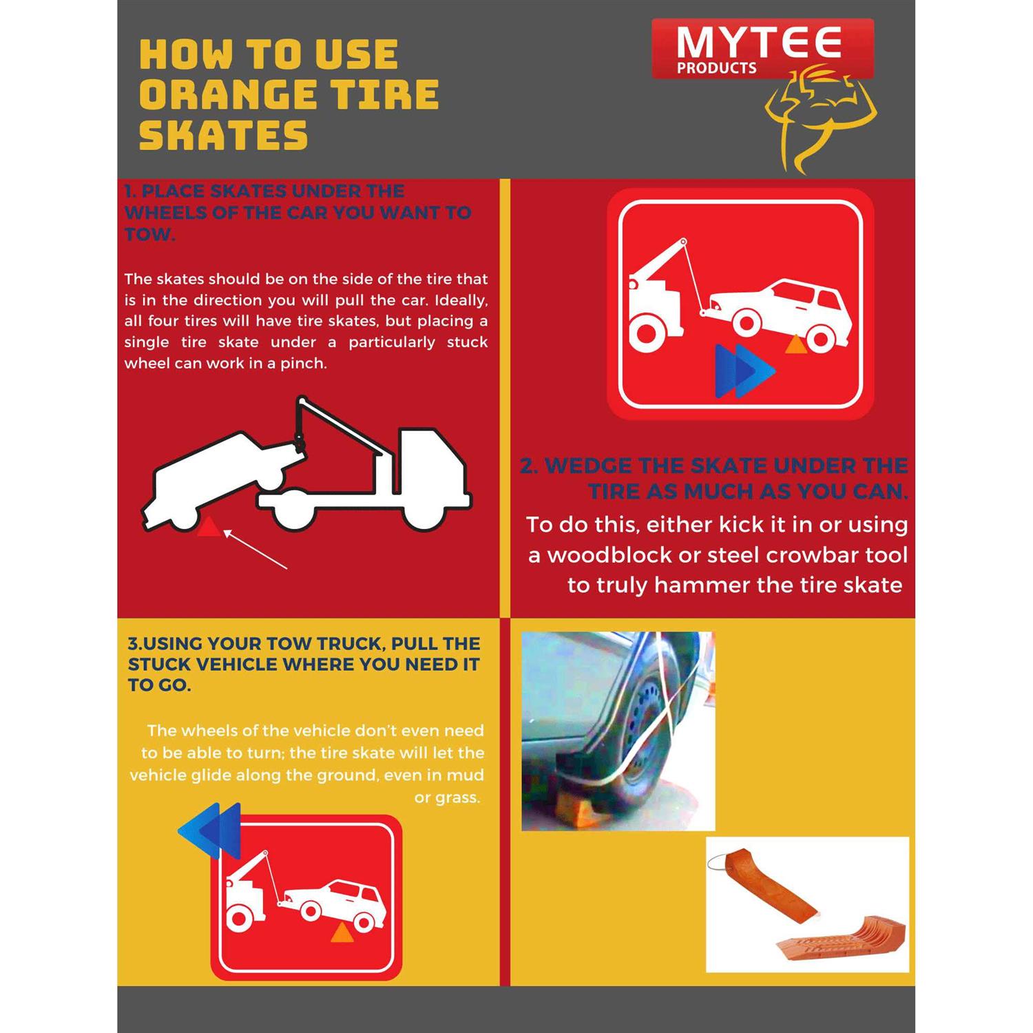 Mytee Products Tire Skates for Tow Truck Wrecker Rollback Carrier Safety Orange - Cheap Fitting