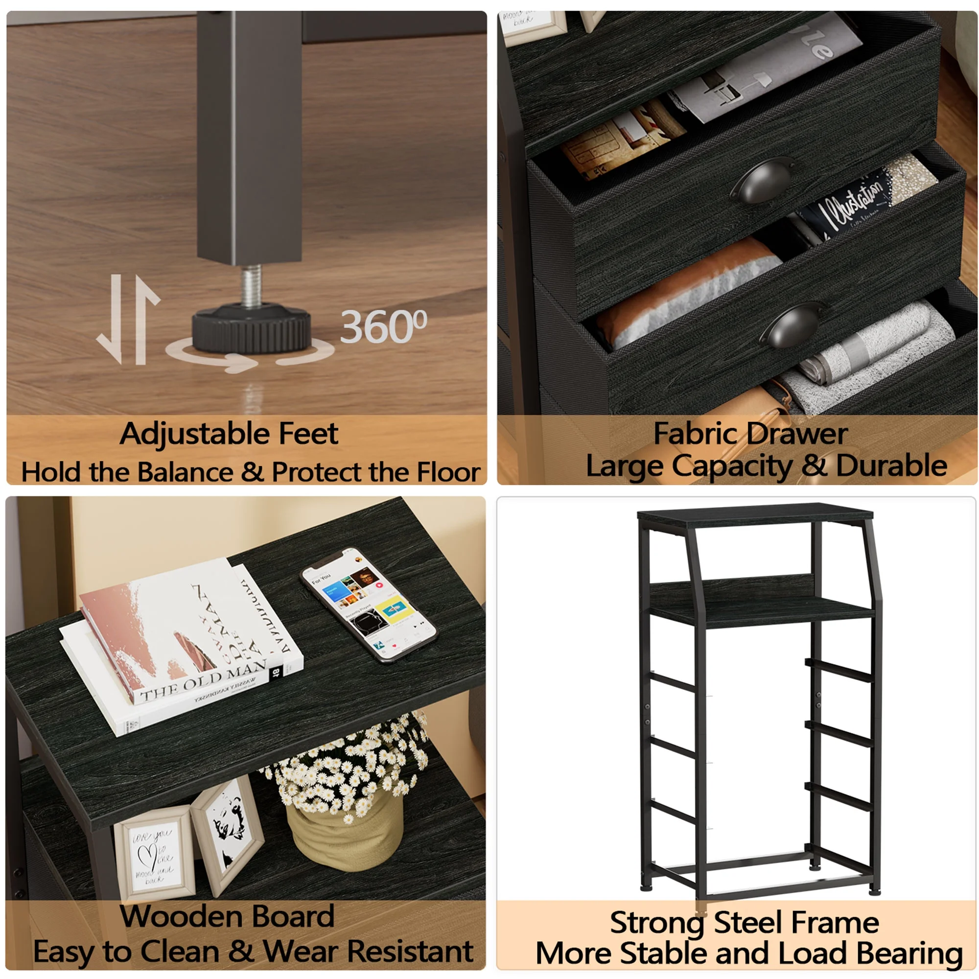 Furnulem White 4-Drawer Dresser Fabric, Adults Bedside Table, Sturdy Kids Bedroom Nightstand, Vertical Storage Tower for Living Room - Cheap Fitting