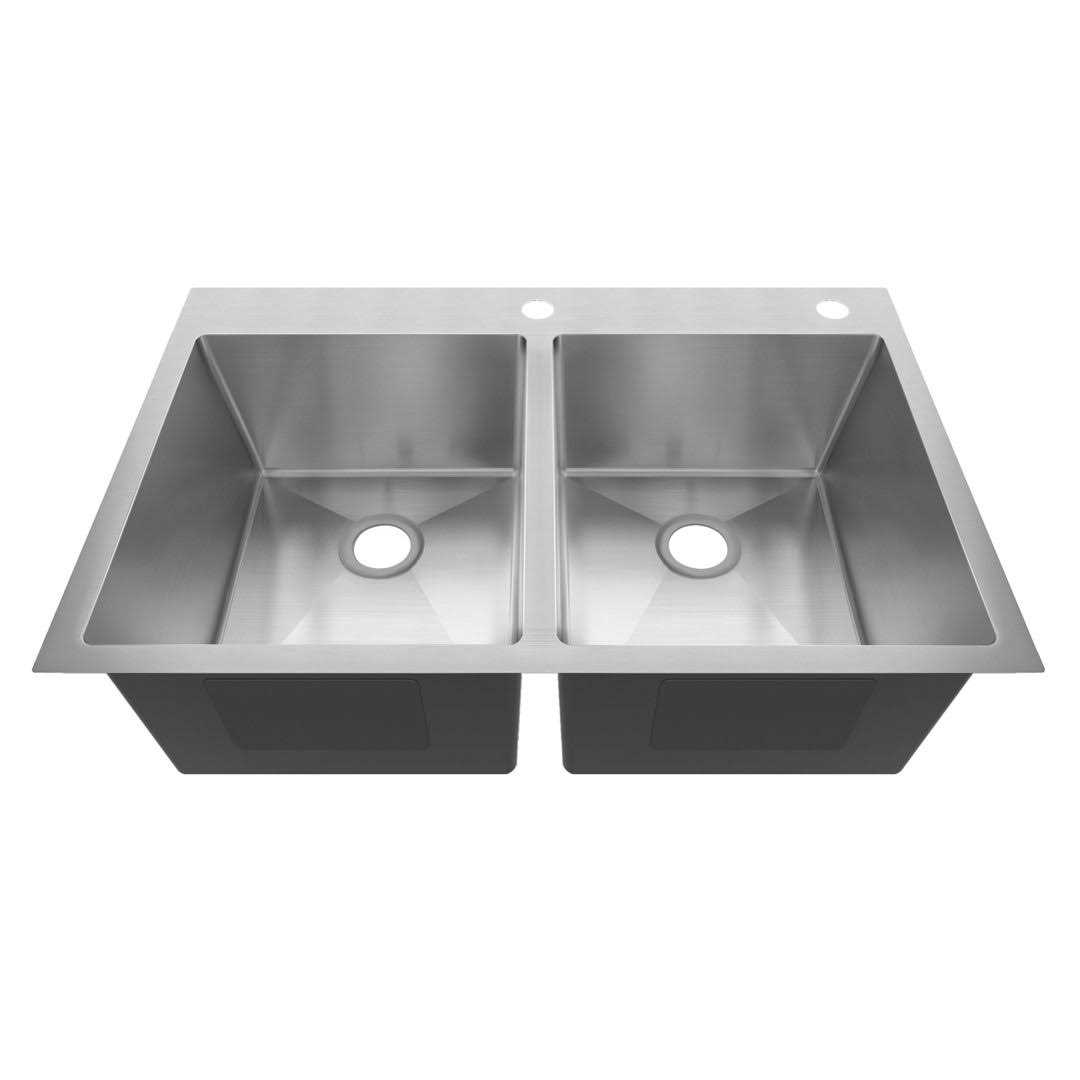 Sinber 304 Stainless Steel 18 Gauge 33 in. Double Bowl Drop-in Kitchen Sink HT3322D-S-9W - Cheap Fitting