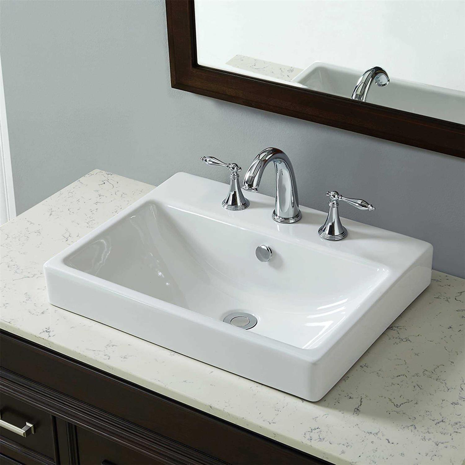 allen + roth White Vessel Rectangular Traditional Bathroom Sink ML-20503R - Cheap Fitting