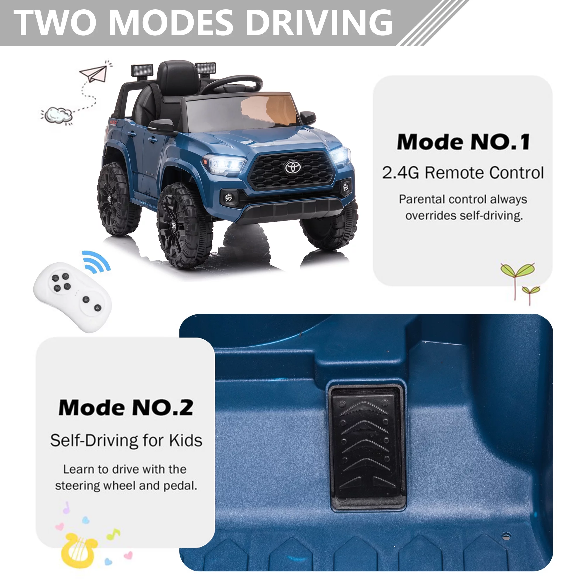 Licensed Toyota Tacoma Electric Ride on Vehicle for Kids, 12V Powered Ride on Car Toys with Remote Control, LED Lights, MP3 Player, Gray - Cheap Fitting