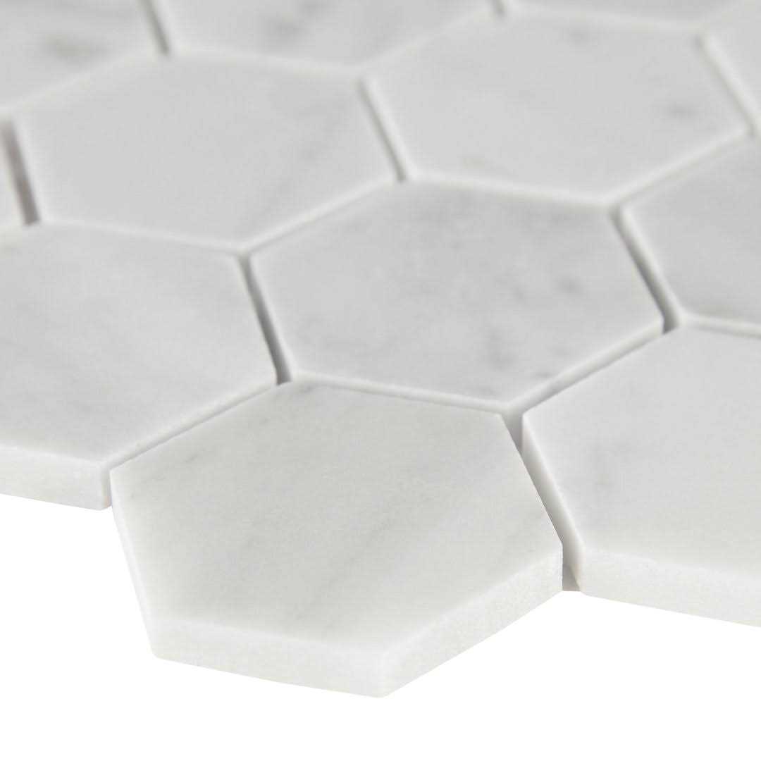 MSI Carrara White Hexagon 11.75 in. x 12 in. x 8mm Honed Marble Mesh-Mounted Mosaic Tile - Cheap Fitting