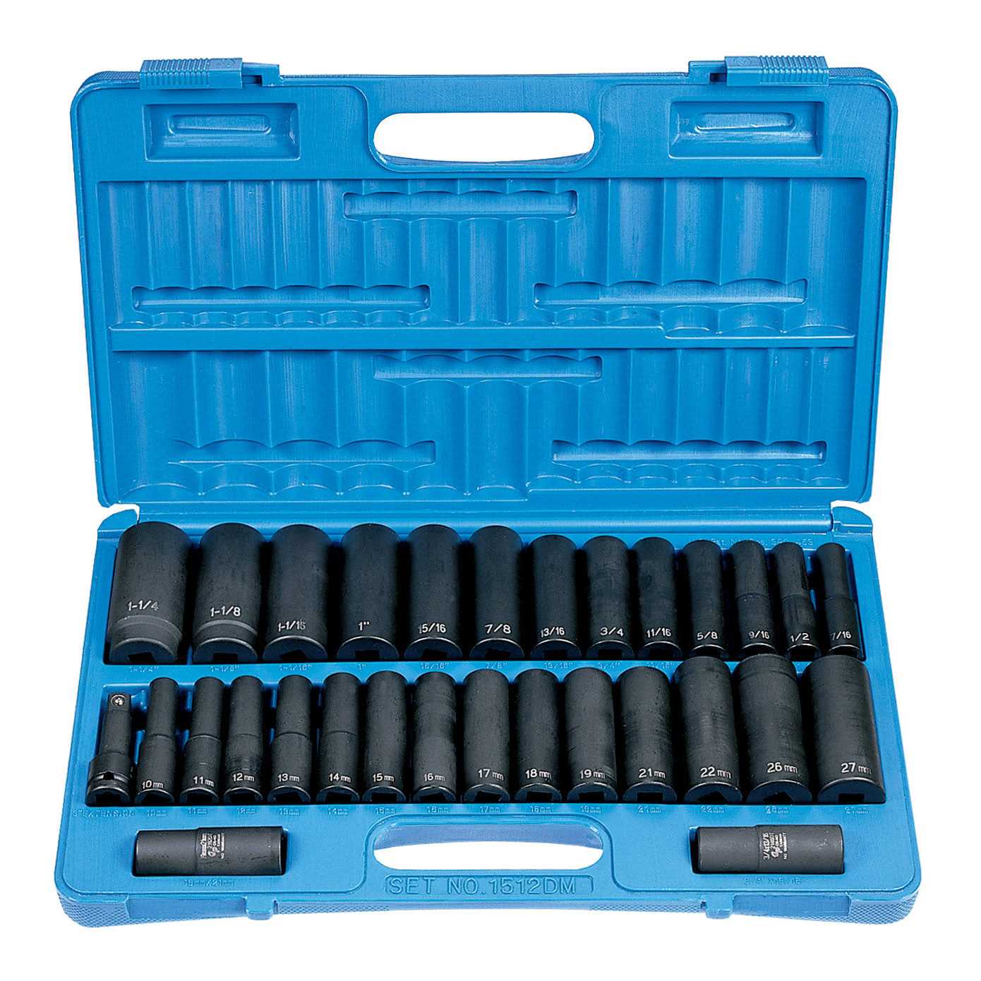 Grey Pneumatic 1319D 1/2 Drive 19 Pc Deep Length Fractional Master Set - Cheap Fitting