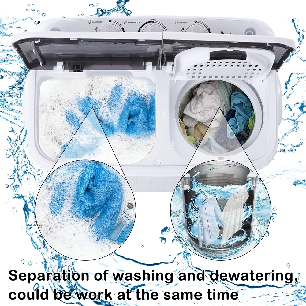 DFITO 7.7lbs Semi-automatic Washing Machine, Compact Twin Tub Portable Washing Machine, Mini Washer, Built-in Drain Pump for Camping, Apartments, Dorms - Cheap Fitting