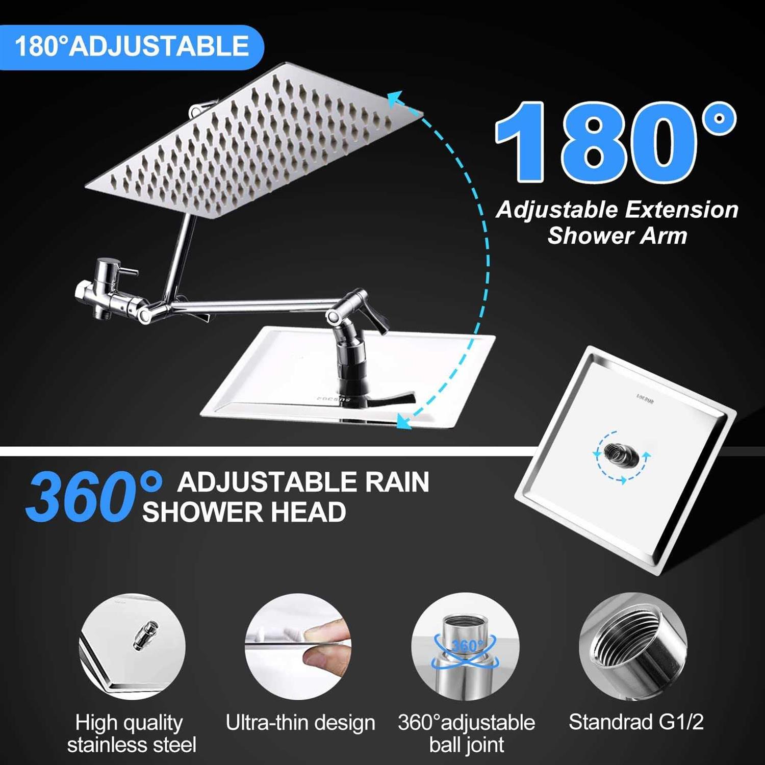 Tomler Shower Head High Pressure Rain Shower Head with with 11 Inch Extension Arm - Cheap Fitting
