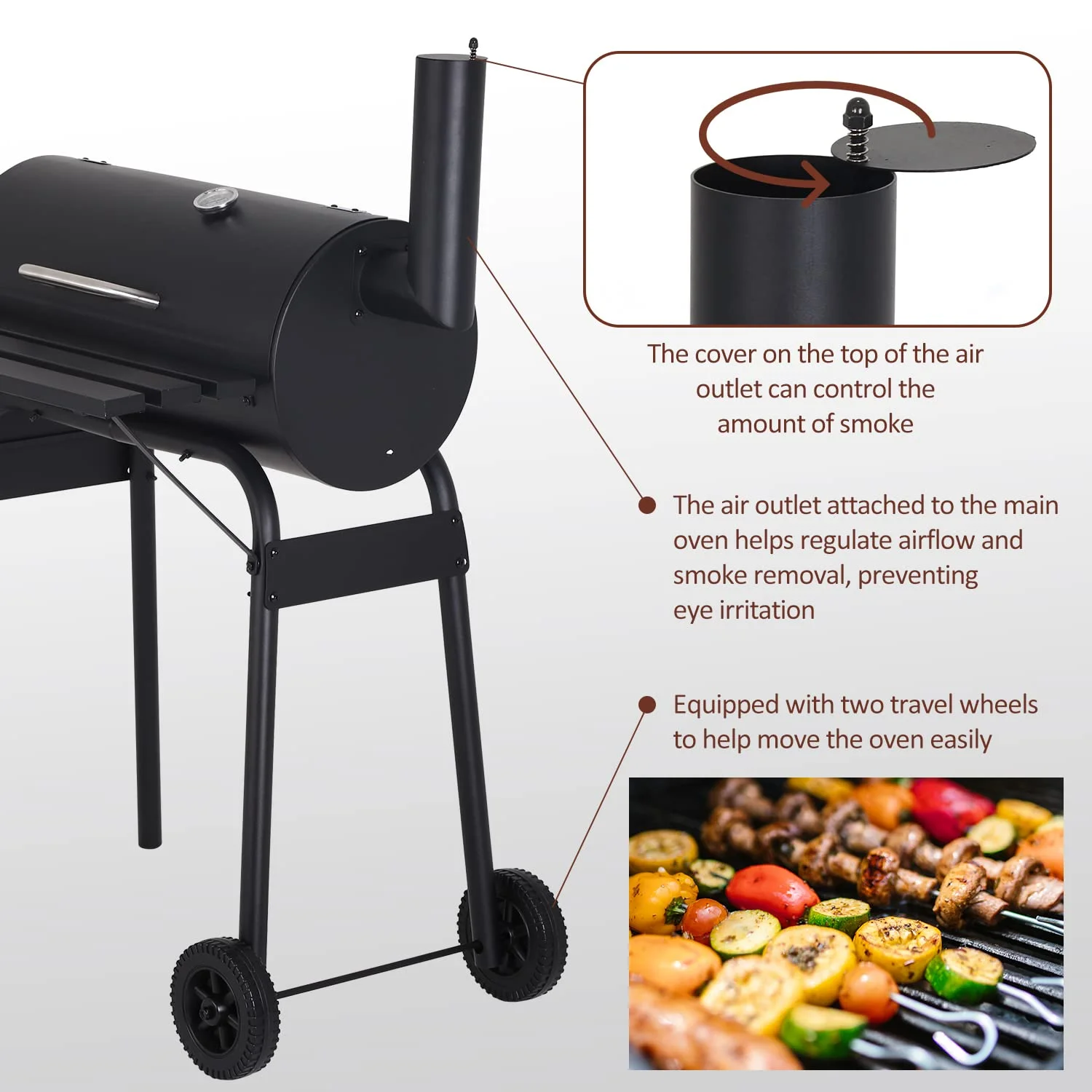 Dkelincs 43'' Charcoal Grill with Wheels and Side Fire Box -BBQ Grill Perfect for Camping, Outdoor Party and Picnics Portable Barbecue Grill for 6-10 People - Cheap Fitting