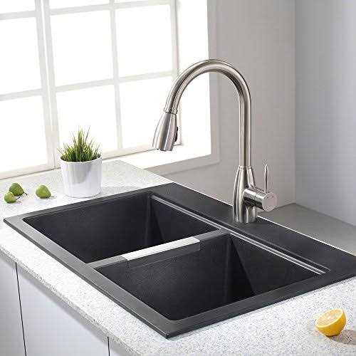 Kraus 33 Inch Dual Mount 50/50 Double Bowl Granite Kitchen Sink KGD-433B - Cheap Fitting