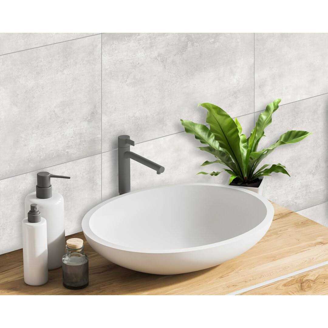 Innovera Decor by Palram 15.7 in.x24.4 in. Tongue & Groove Decorative PVC Bathroom and Shower Wall Tiles in Rustic Concrete, Light Gray (8-Piece) - Cheap Fitting