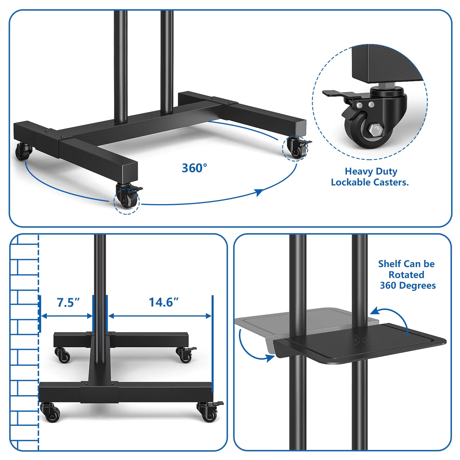 Modern Rolling TV Stand Cart for TVs up to 70 inch, Black - Cheap Fitting