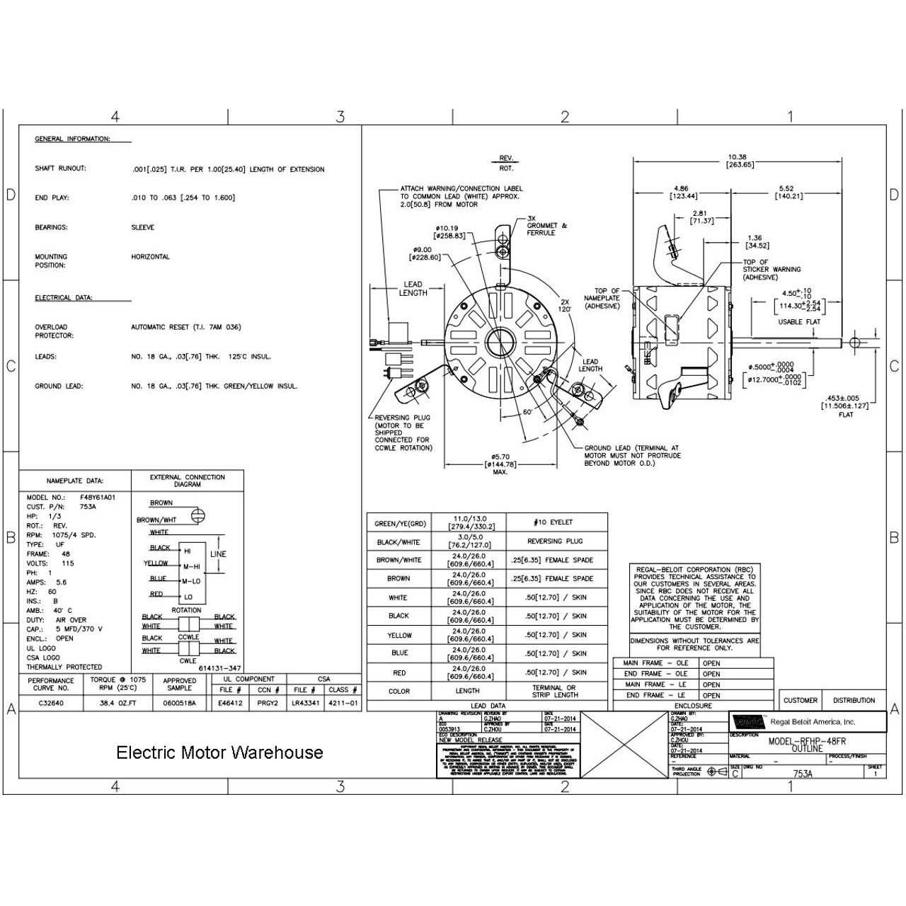 Century Motor,1/3 HP,1075 rpm,48,115V 753A - Cheap Fitting