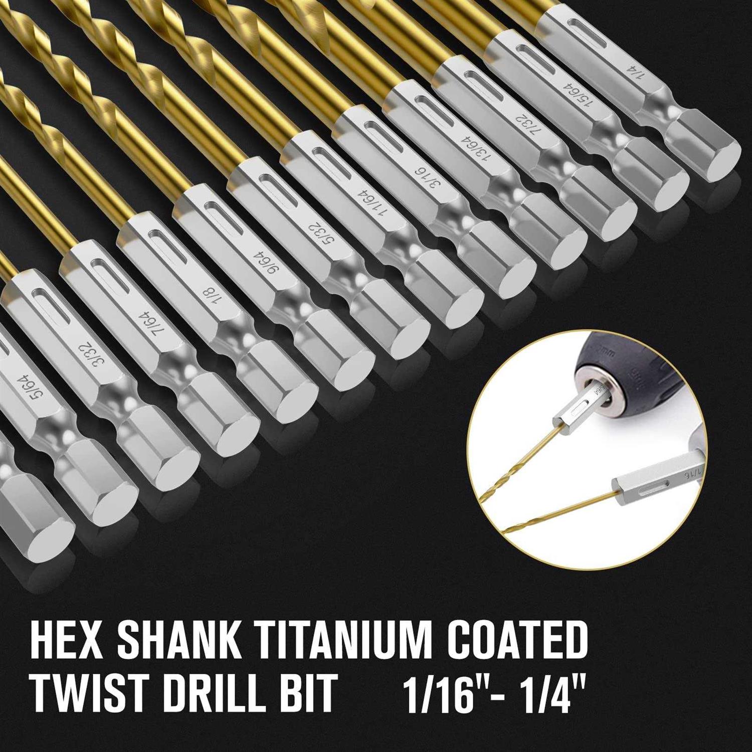 MACXCOIP Hex Shank Drill Bit Set 13Pcs HSS Titanium Twist Drill Bit for Sheet Metal - Cheap Fitting