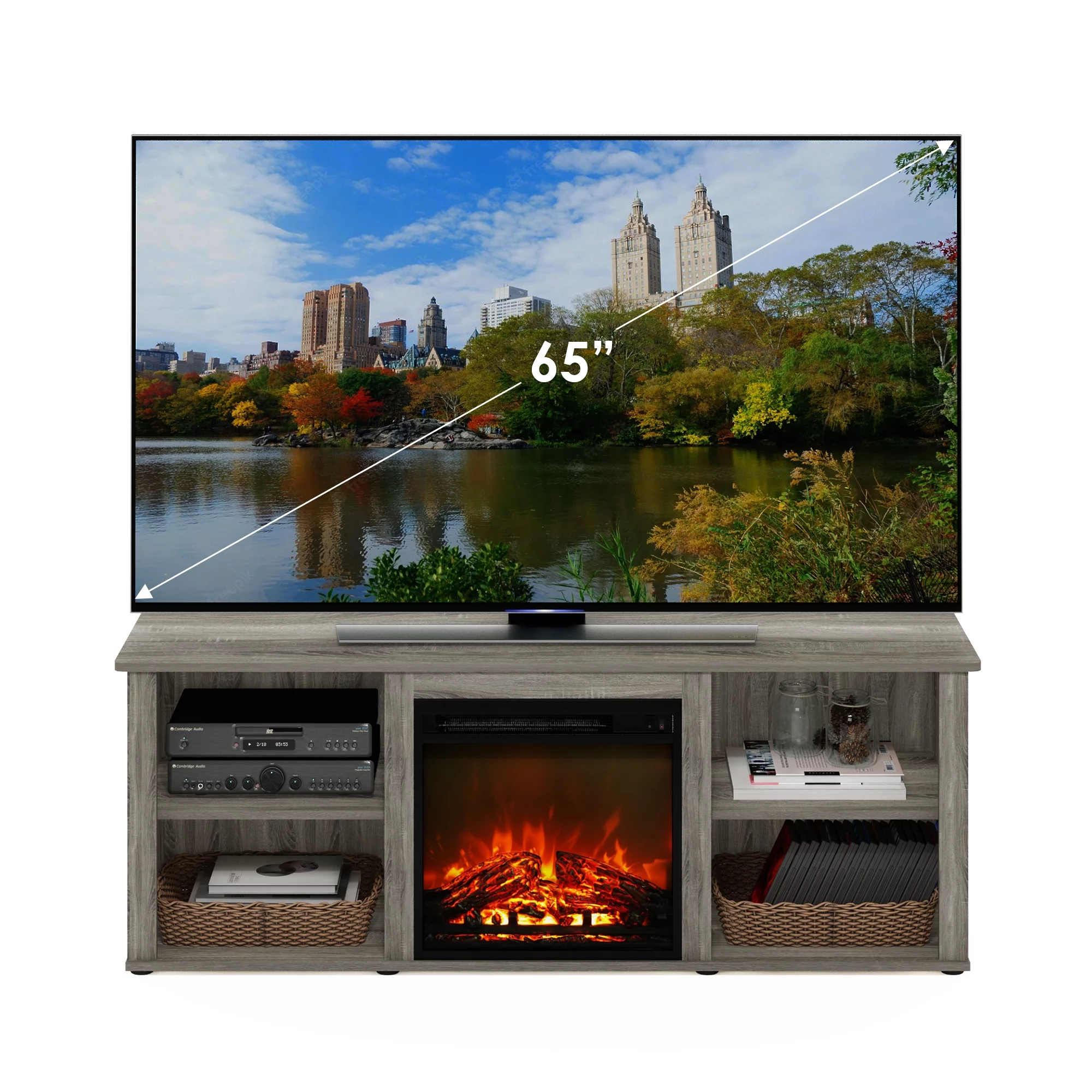 Furinno Montale 60 Inch TV Stand with Fireplace, Americano - Cheap Fitting
