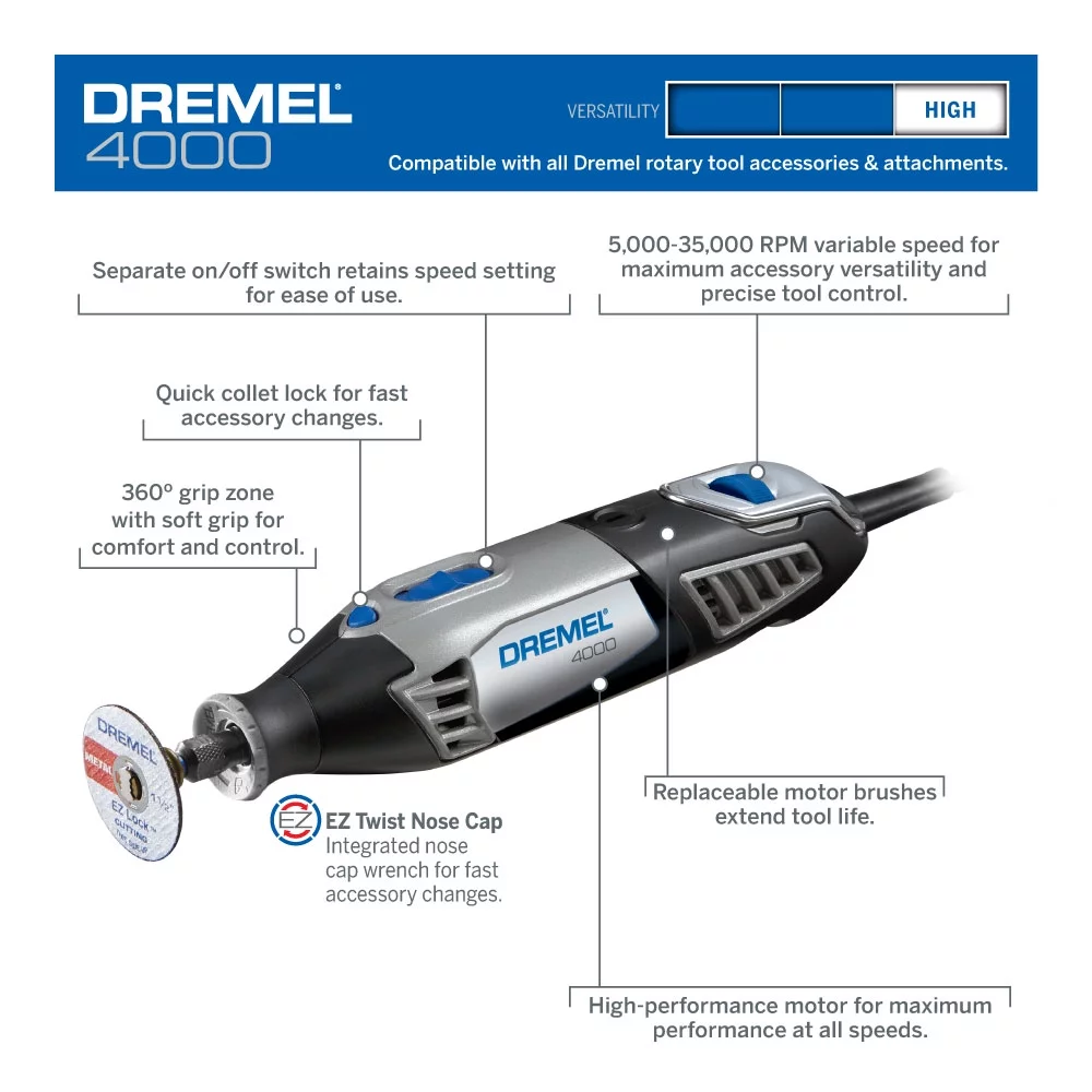 Dremel 4000-2/30 120-Volt Variable Speed High Performance Rotary Tool Kit, 2 Attachments & 30 Accessories - Cheap Fitting