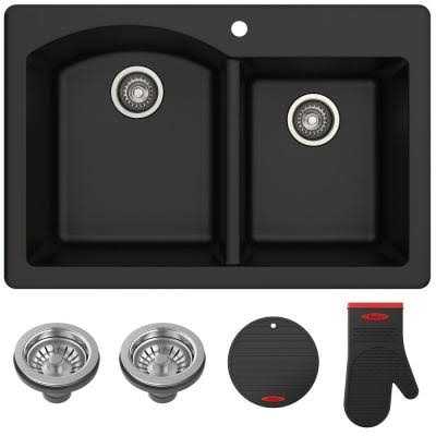 Kraus Forteza KGD-50BLACK Dual Mount 60/40 Double Bowl Granite Kitchen Sink - Cheap Fitting