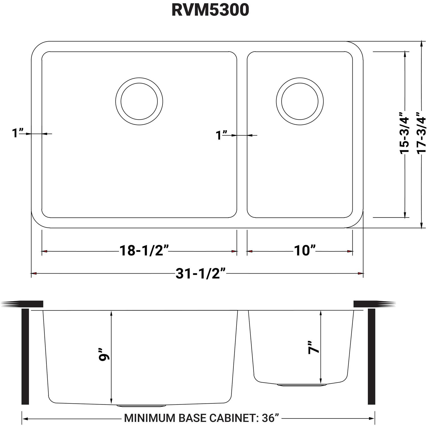 Ruvati 32-inch Undermount Kitchen Sink 70/30 Double Bowl 16 Gauge Stainless Steel RVM5300 - Cheap Fitting