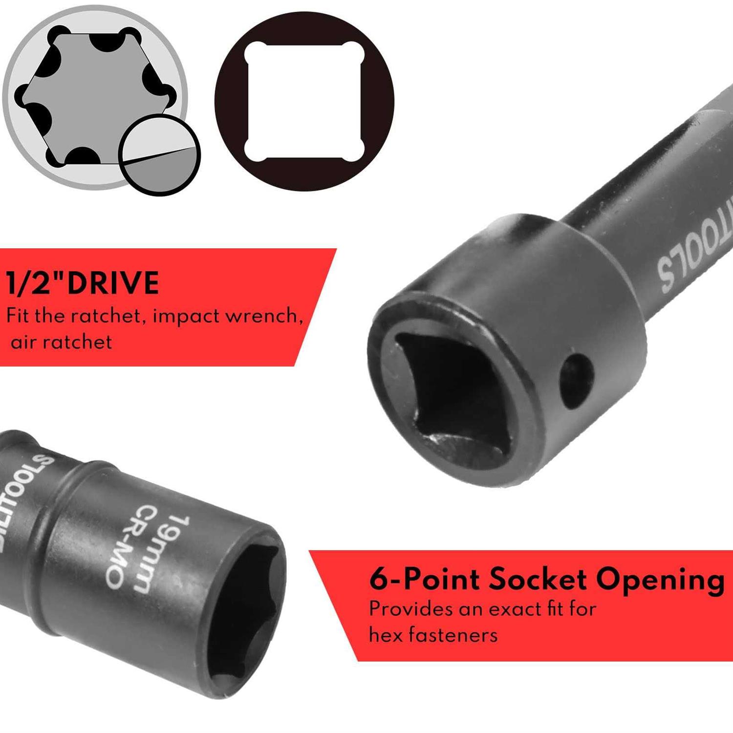 BILITOOLS 1/2 inch Impact Lug Nut Flip Socket Set Metric 17-19 21-22 mm & SAE 3/4-13/16-7/8-15/16 inch - Cheap Fitting