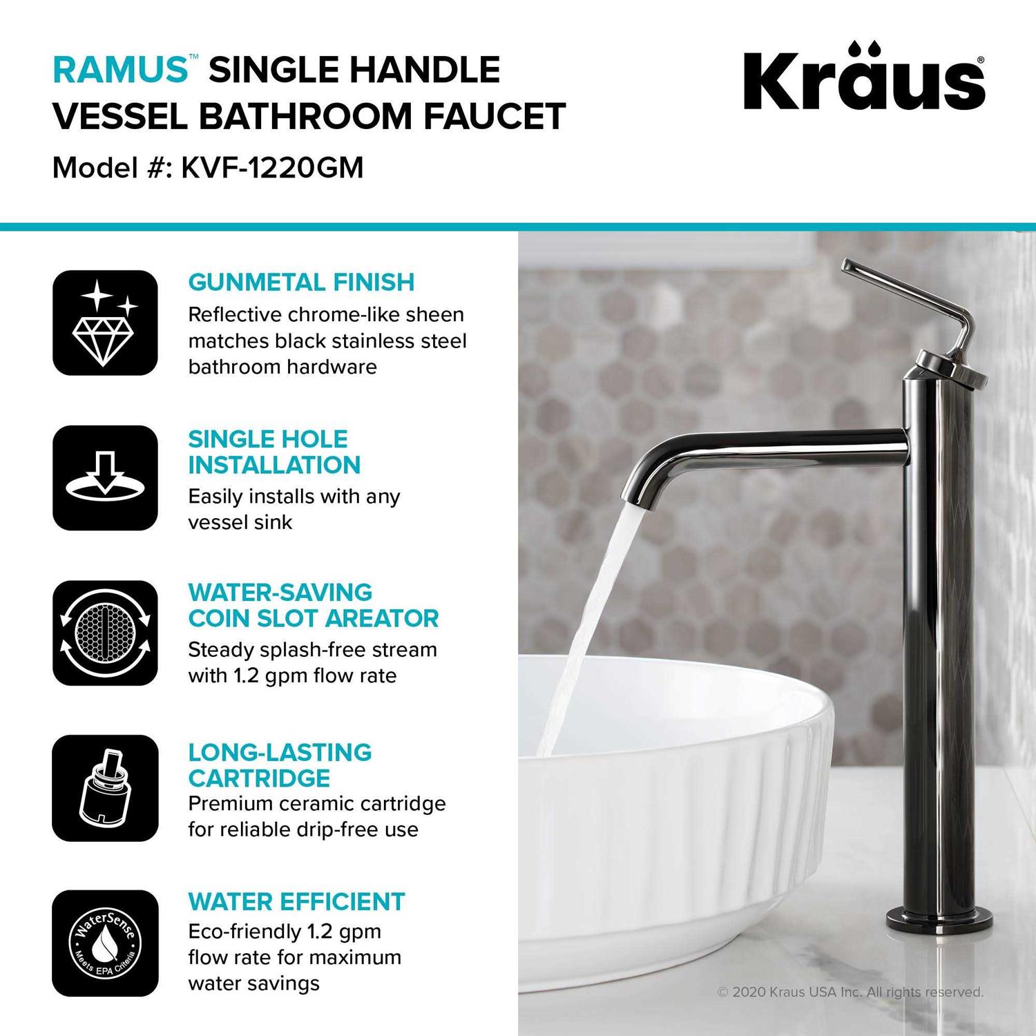 Kraus Ramus Single Handle Vessel Sink Bathroom Faucet with Pop-Up Drain KVF-1220 - Cheap Fitting