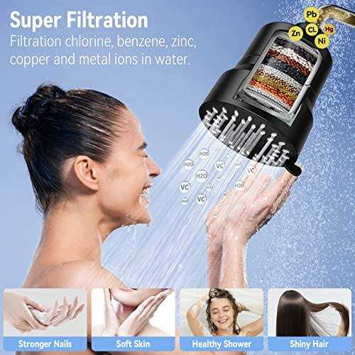 MXBOLD Filtered Shower Head, 3 Modes High Pressure Shower Head with 15 Stage Hard Water Shower Filter Cartridge for Remove Chlorine and Harmful - Cheap Fitting