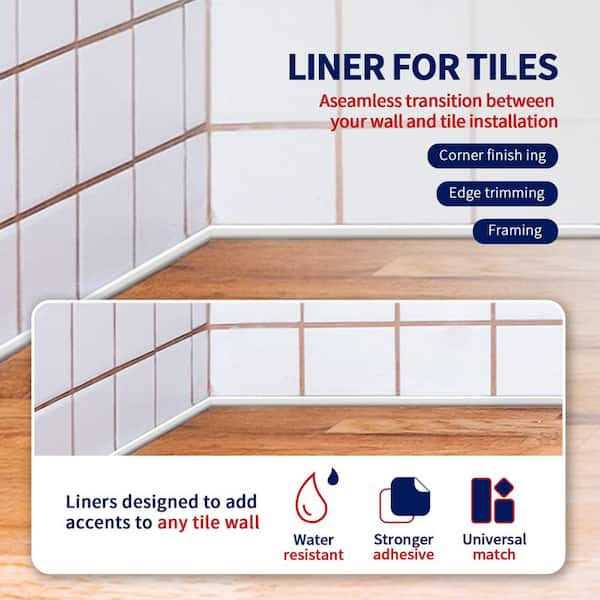 Art3d Self-Adhesive Liner for Corner Decor 120 in. x 0.5 in. Glossy PVC Peel and Stick Tile Trim for Backsplash Edge - Cheap Fitting