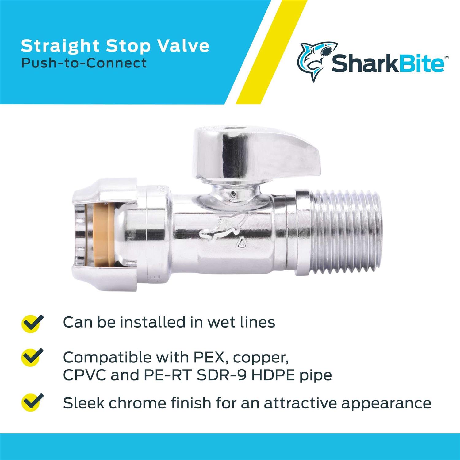 Sharkbite 1/2 x 1/2 inch MIP Straight Stop Valve 24947 - Cheap Fitting