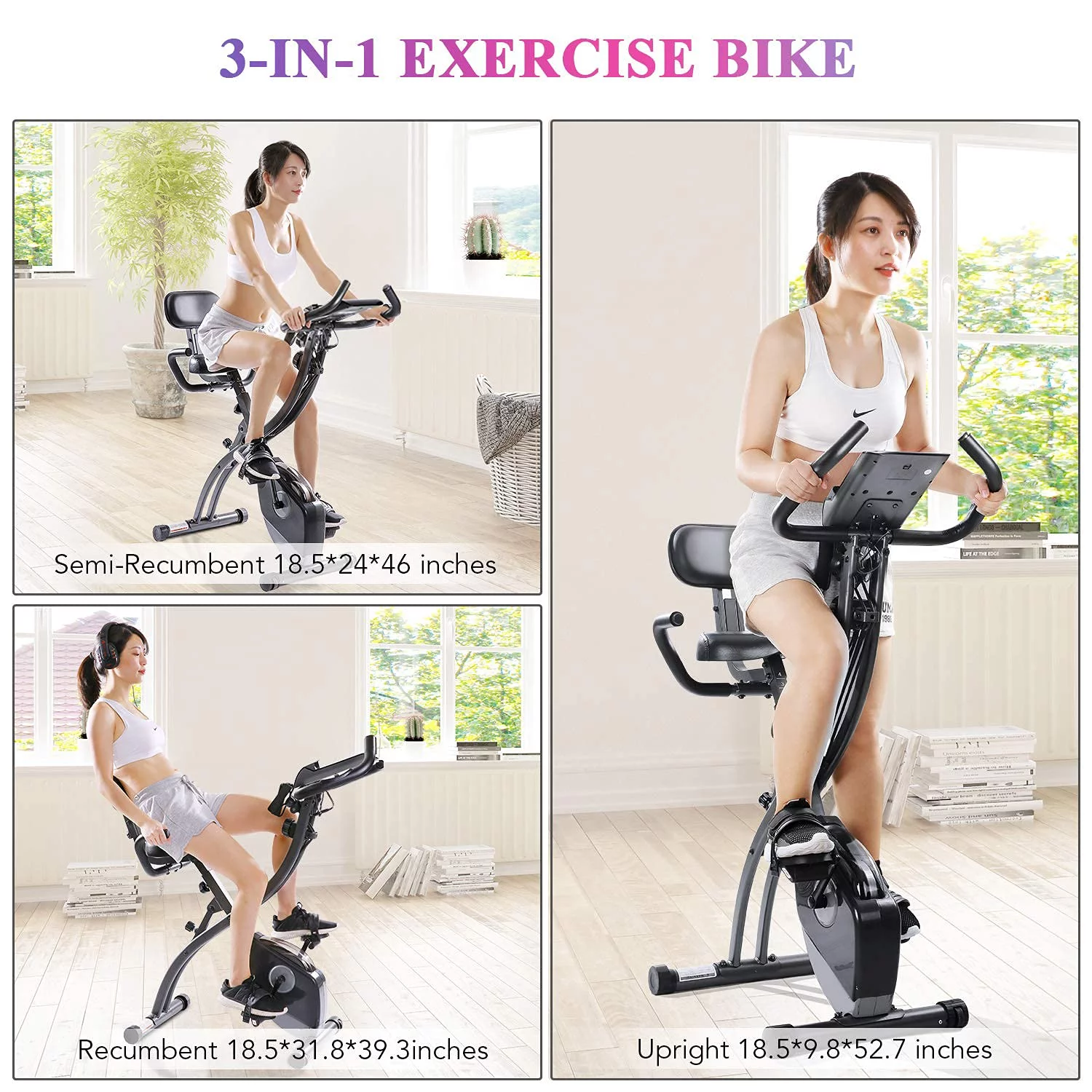 Folding Exercise Bike Magnetic Upright Bike with Pulse Sensor LCD Monitor Indoor Cycling Stationary Exercise Bike Perfect for Home Use - Cheap Fitting