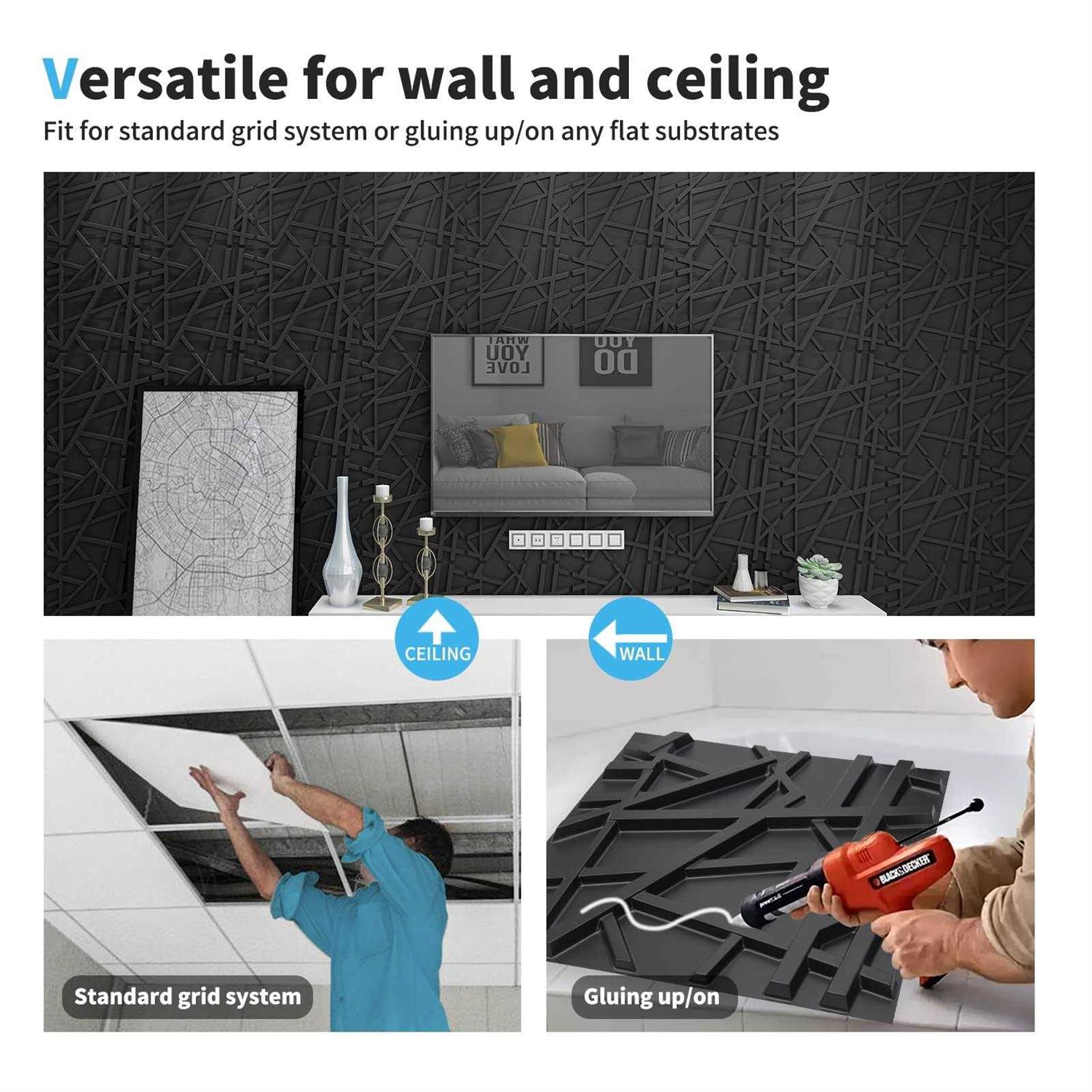 Art3d Pvc Decorative Textures Black 3d Wall Panels for Interior Wall Décor - Cheap Fitting