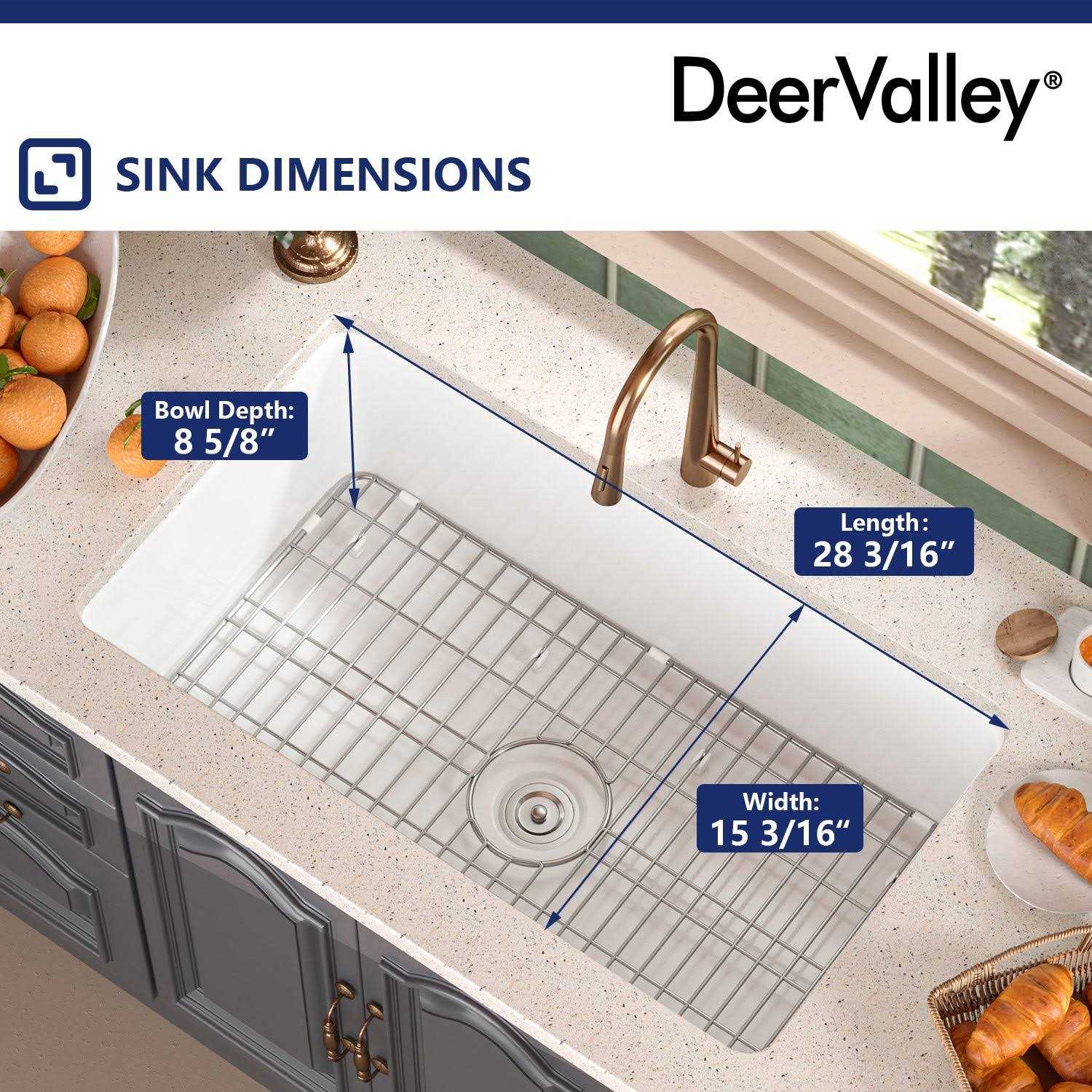 DeerValley Glen White Rectangular Fireclay 32 in. Single Bowl Undermount/Drop-in Kitchen Sink with Basket Strainer and Sink Grid DV-1K513 - Cheap Fitting