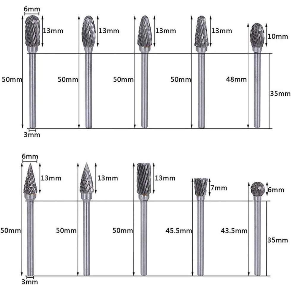 Lukcase Double Cut Carbide Rotary Burr Set 10 Pcs 1/8 Shank - Cheap Fitting